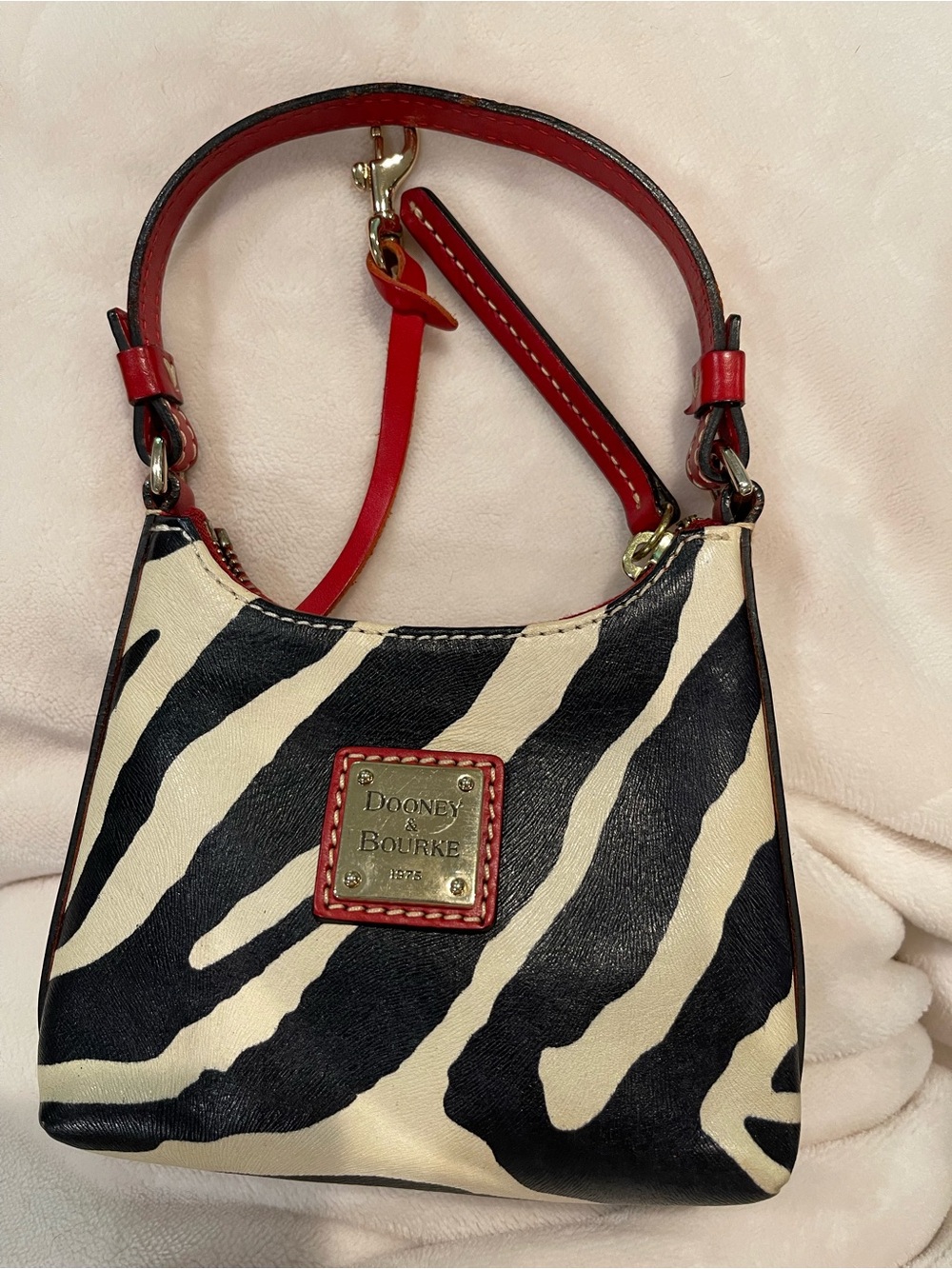 Vintage Dooney & Bourke Black and Cream Zebra Mini Bag with Red Trim